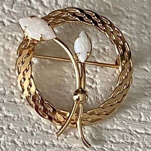 Star-Art Vintage Gold Filled Circle Shaped w/ Opals Pin Brooch​​​​​​​​​​​​​​​​